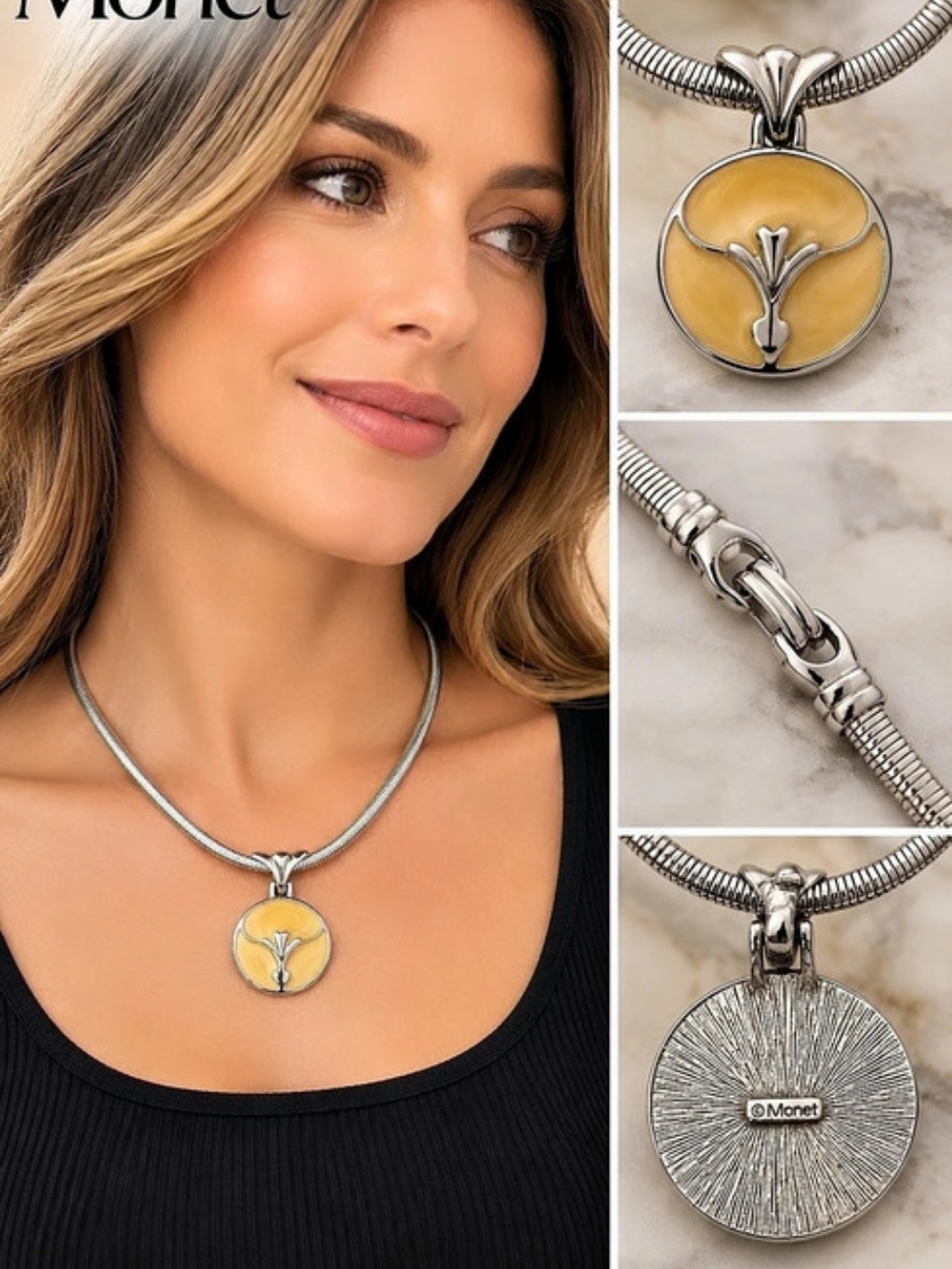 Monet Pendant Necklace in Silver & Yellow